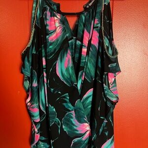 Jennifer Lopez Black and Green Floral Blouse